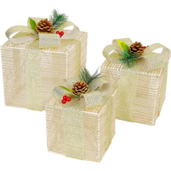 Christmas Lighted Boxes, Set of 3 60 LED Light Up Decor Outdoor, Light Up - Picture 5 of 7